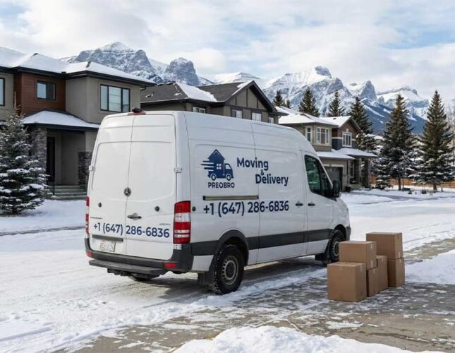 Local moving truck in Calgary neighborhood